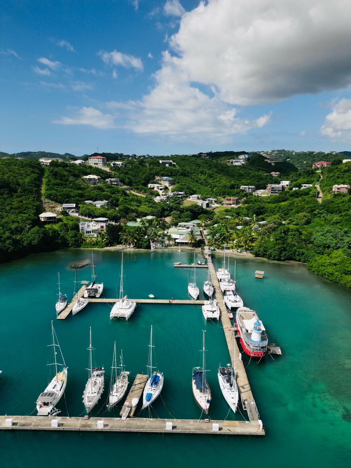 Complete aerial overview of marina complex