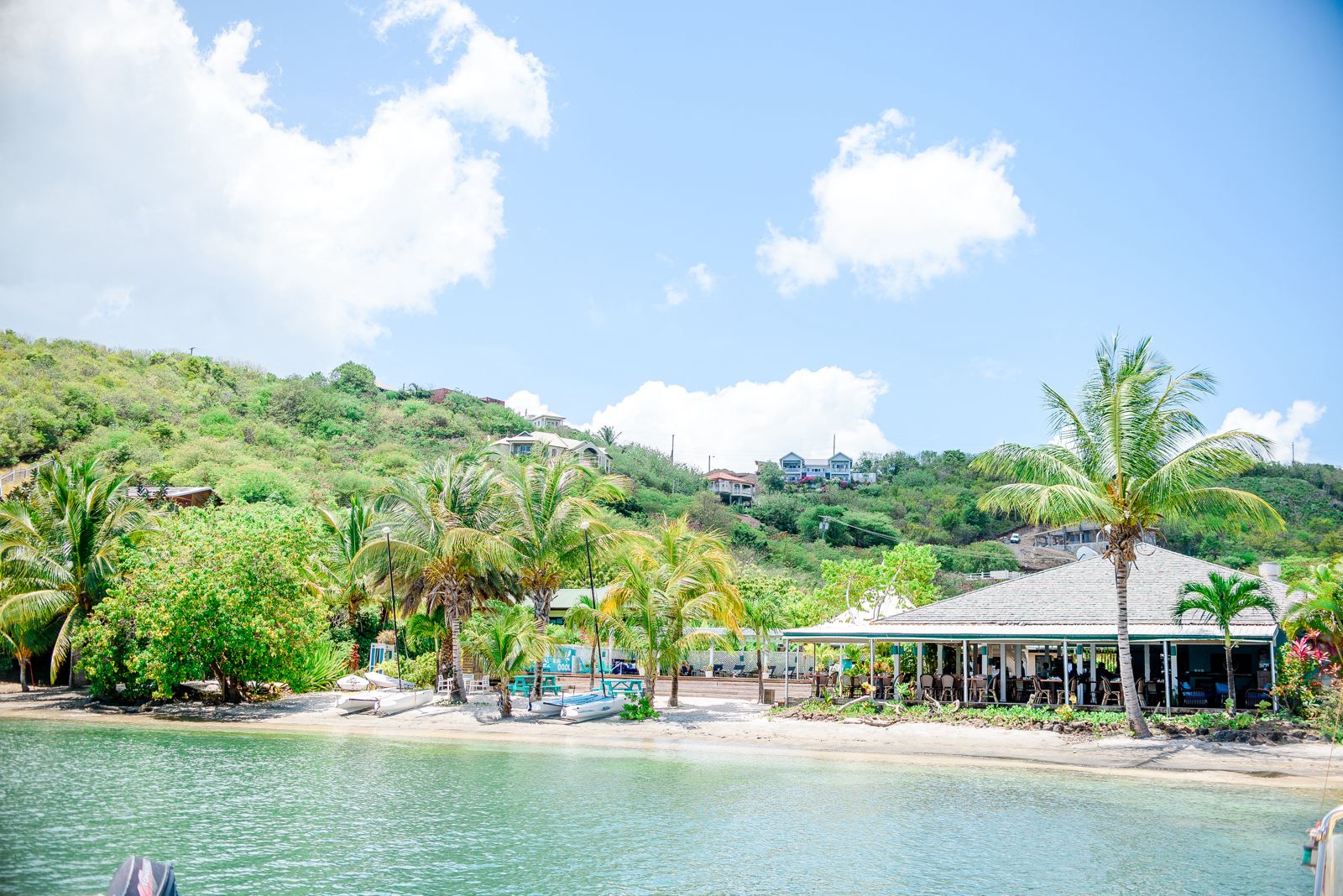 Waterfront restaurant and resort buildings